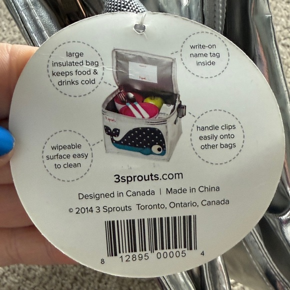 3 Sprouts Silver and Blue Whale Kids Lunch Bag - Picture 2 of 2